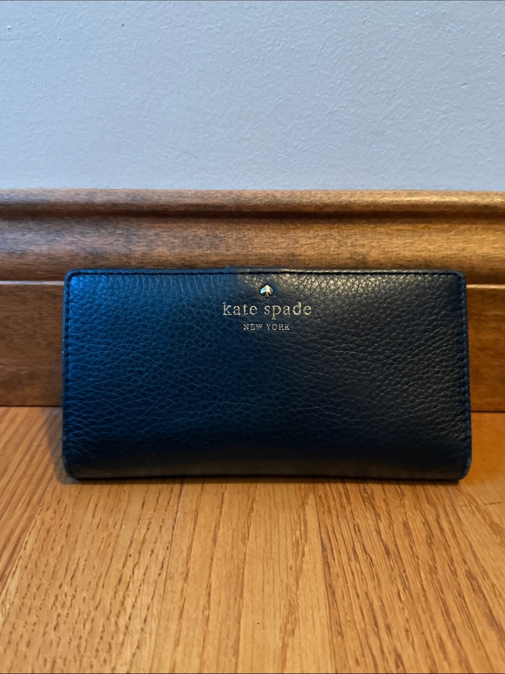 Kate Spade Black Leather Wallet Snap Closure Back Zipper Coin Pocket
